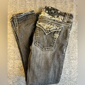 Womens Miss Me Light Black Jeans Frayed Designs And Sequins Size 29 By 27